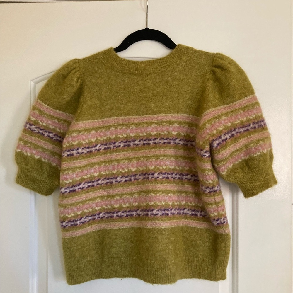 Sezane Green Stripe Mohair Blend Sweater size Small - Picture 2 of 9